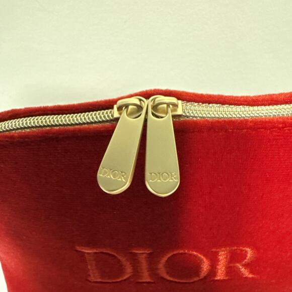 Christian Dior Red Velvet Double Zipper Travel Cosmetic Toiletry Bag 7”x5” - Picture 2 of 6
